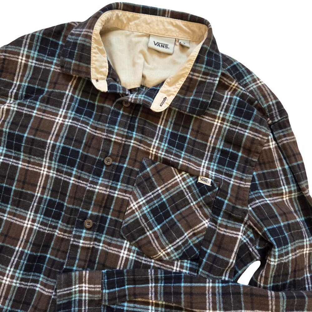 Vans Off The Wall Flannel Plaid Brown Shirt Men's Medium Streetwear Cottagecore